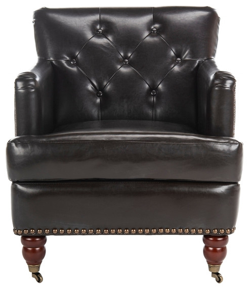 Leonard Tufted Club Chair With Brass Nail Heads Dark Brown/ Cherry Mahogany   Traditional   Armchairs And Accent Chairs   by Peachtree Fine Furniture  Houzz