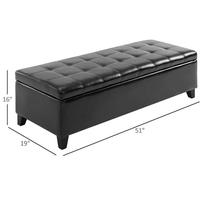 HOMCOM Large 51 Tufted Faux Leather Ottoman Storage Bench for Living Room Entryway or Bedroom Dark Brown