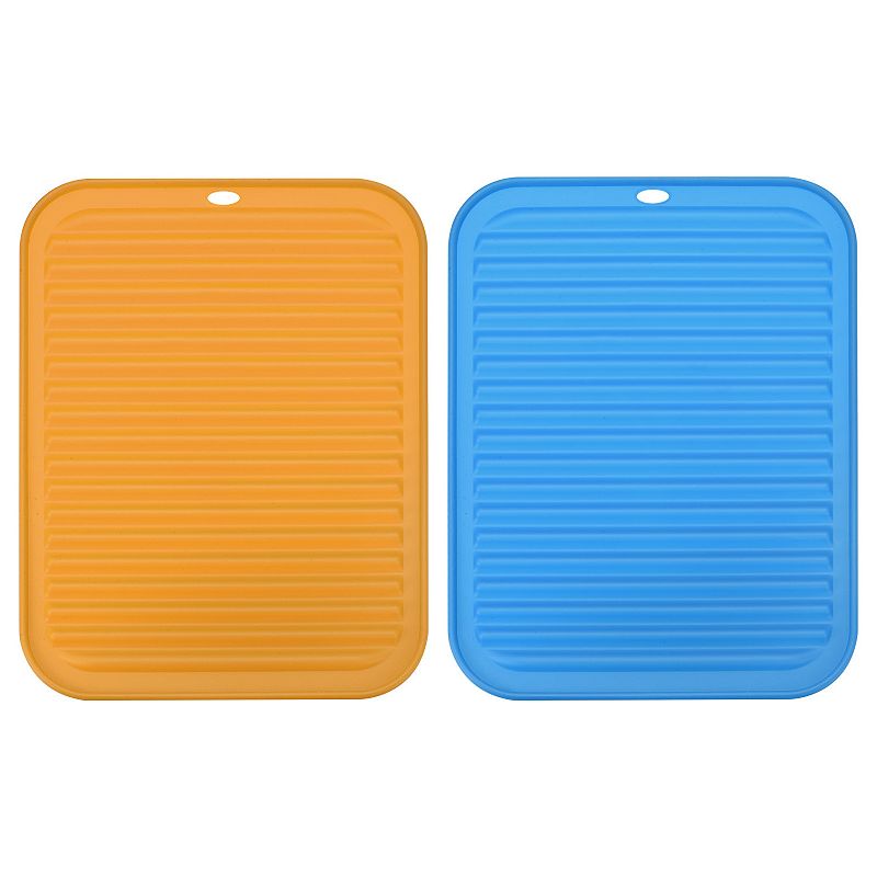 2 Pcs 12 x 9 Sink Drain Pad Silicone Dish Drying Mat Set