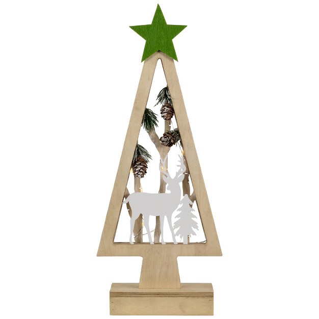 Lighted Wooden Christmas Tree With Reindeer Woodland Scene