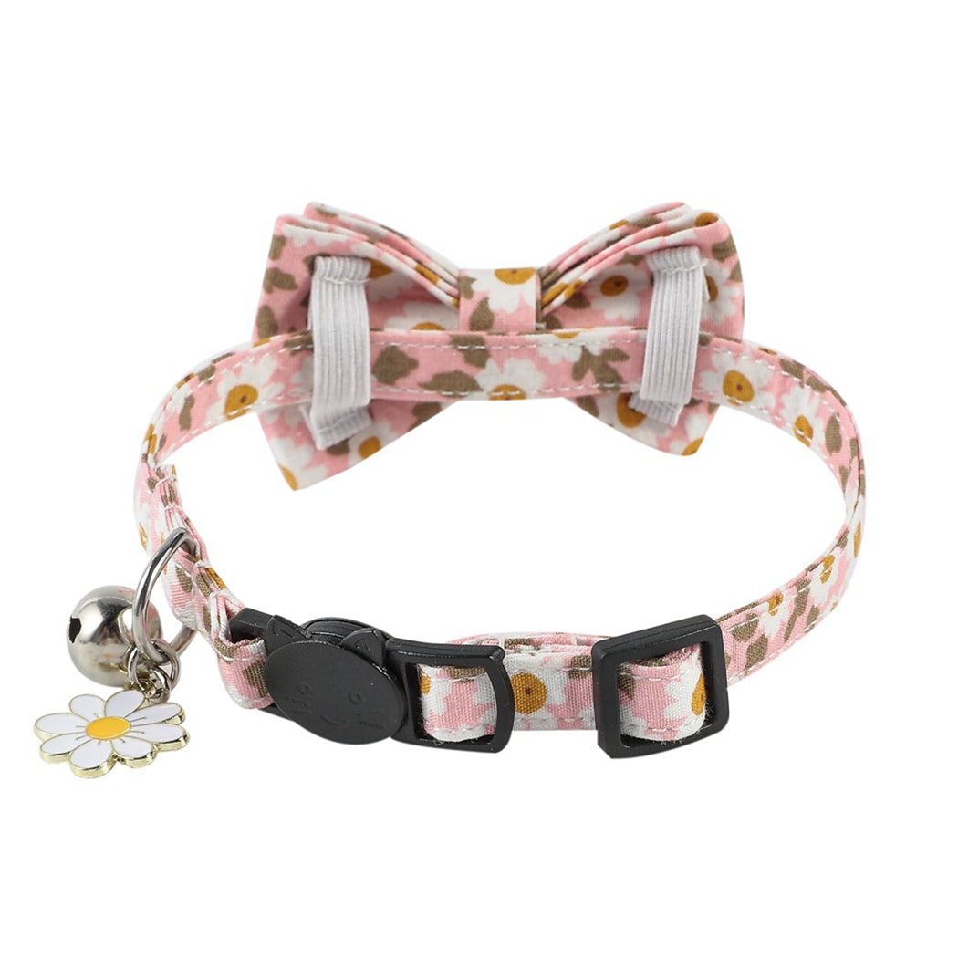 Pet Collar Adjustable Detachable Flower Printed Bow Cat Collar Kitten Collar