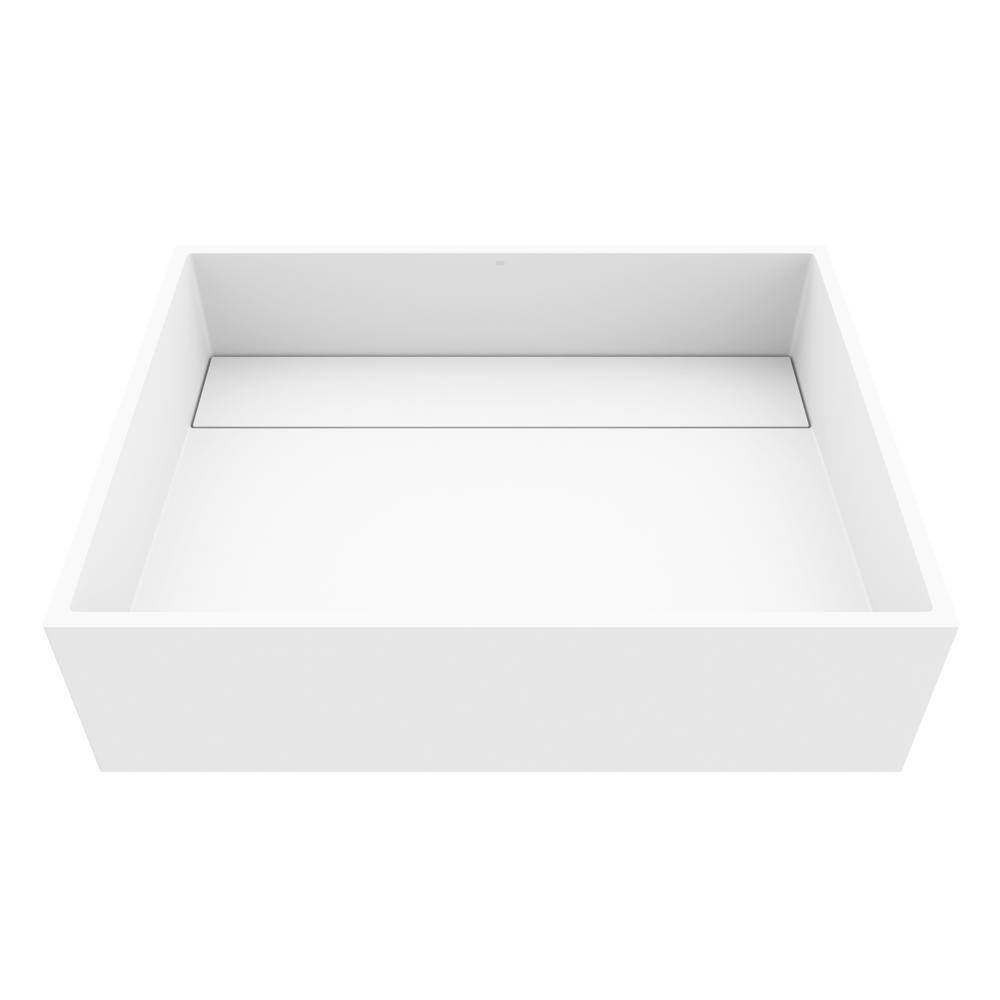 VIGO Montauk Modern White Matte Stone 18 in. L x 13 in. W x 5 in. H Rectangular Vessel Bathroom Sink VG04023