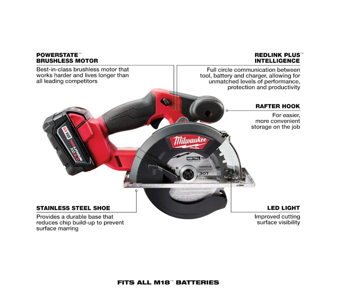 Milwaukee 2782-20 M18 FUEL 18-Volt Lithium-Ion Brushless Cordless Metal Cutting 5-3/8 in. Circular Saw (Tool-Only) w/ Metal Saw Blade