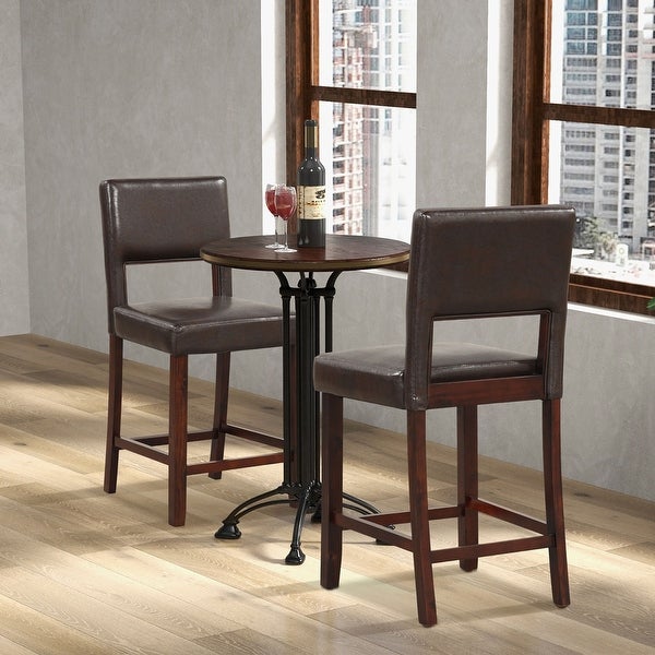 Gymax 4-Piece Linen Fabric/PVC Leather Counter Height Bar Stool Set w/