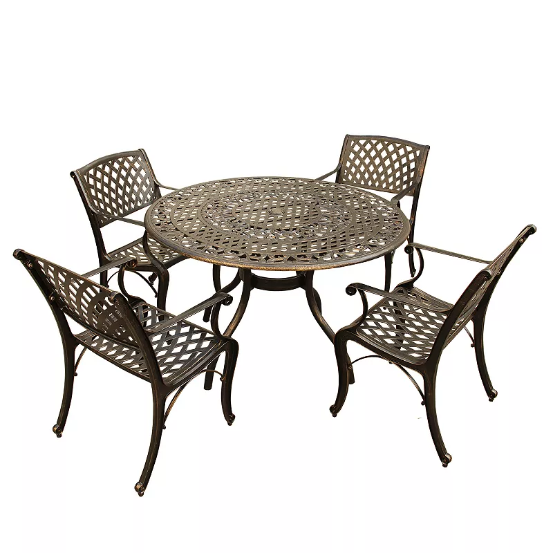 Ornate Lattice Round Dining Table and Chair 5-piece Set