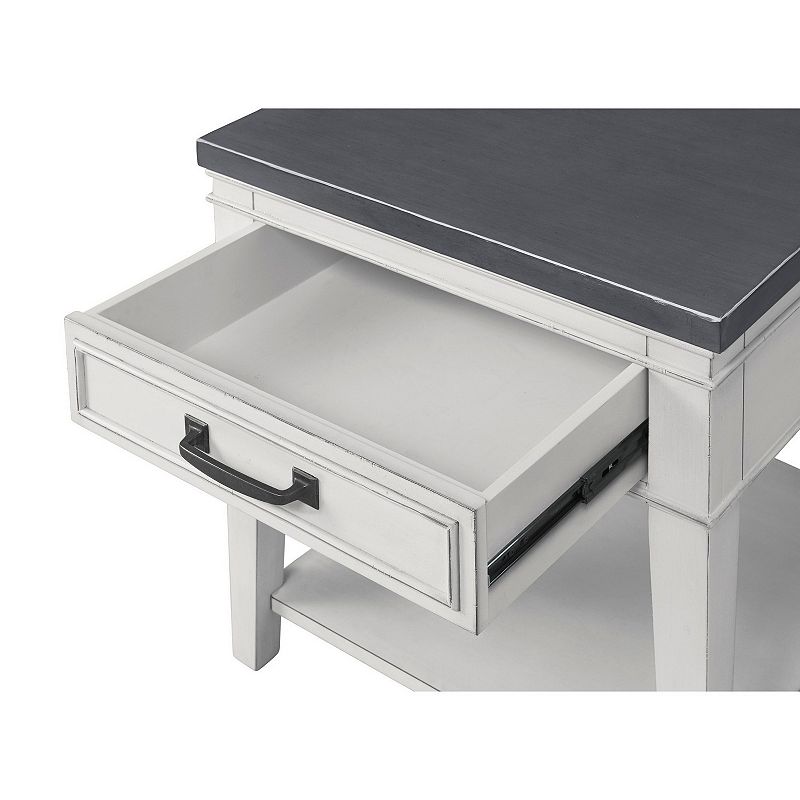 24 Inch Square End Table with 1 Drawer， White and Gray