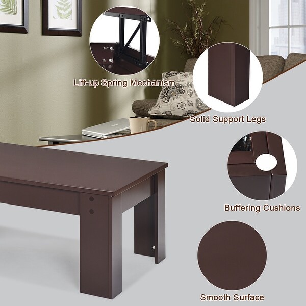 Costway Lift Top Coffee Table Pop-UP Cocktail Table w/Hidden - See Details