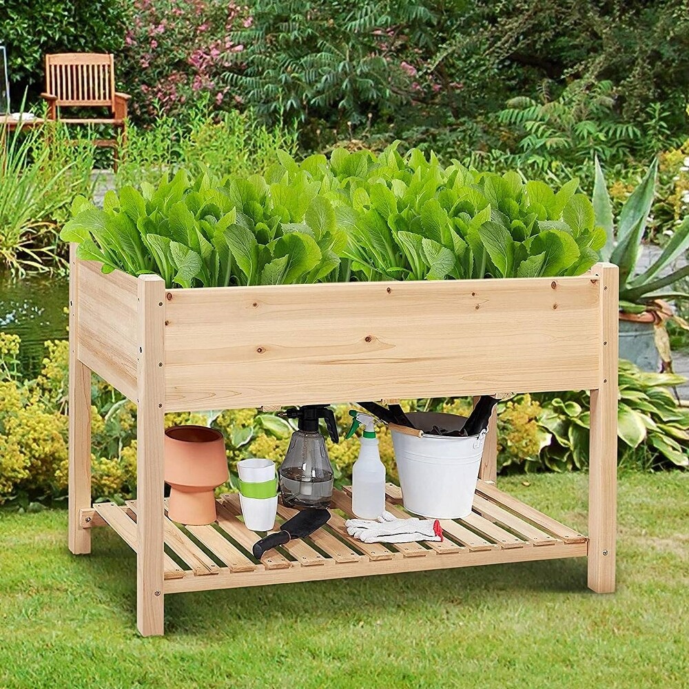 Solid Wood 2 Tier Raised Garden Bed Planter Box 4 ft x 2 ft x 32 inch High   47 x 22.5 x 31.5 inches