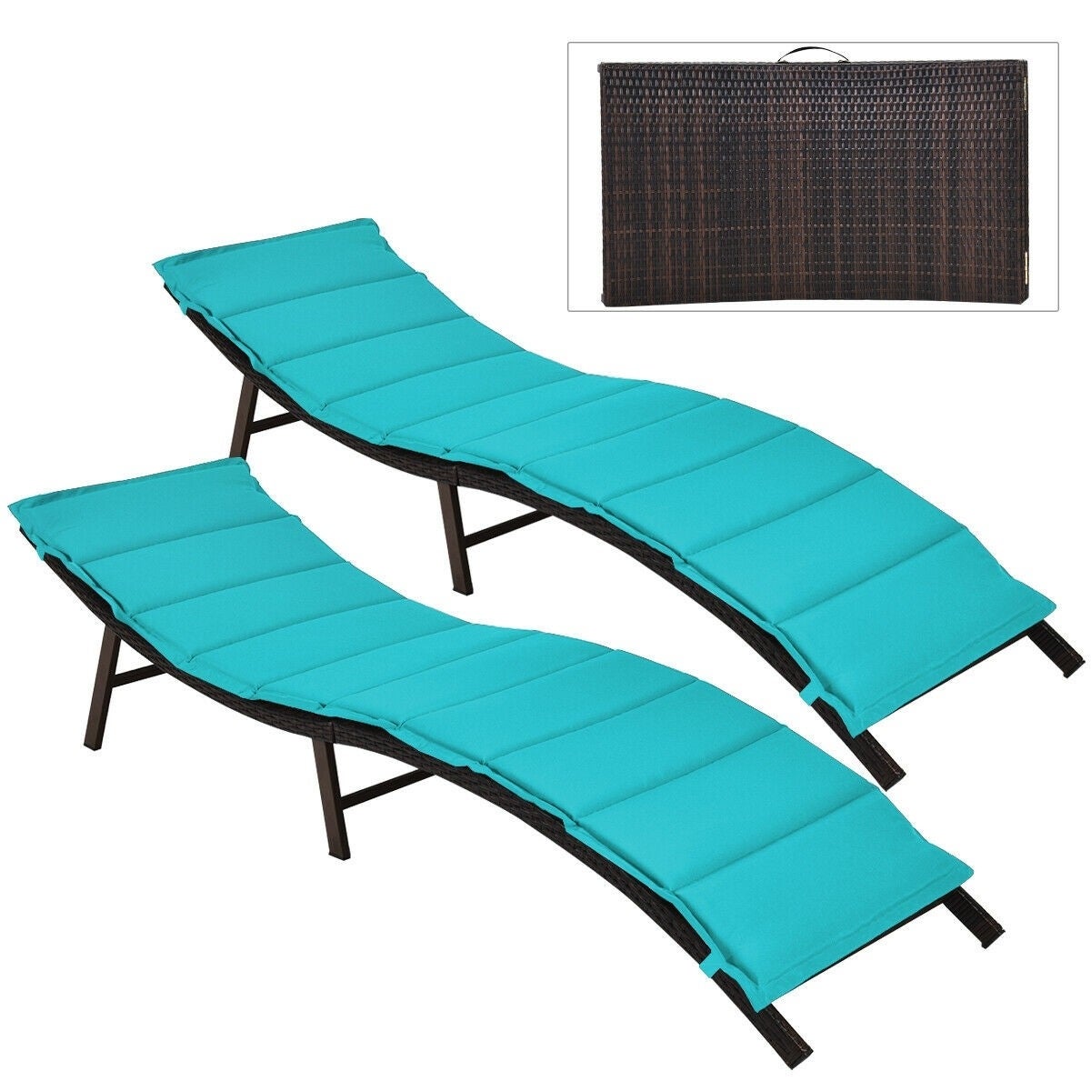 2Pcs Folding Patio Lounger Chair-Turquoise - 81