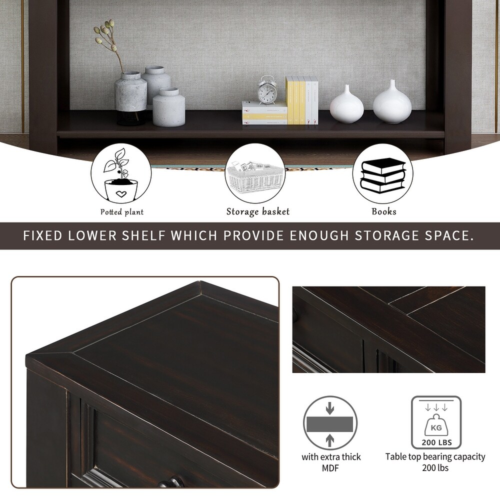 Rectangular Classic Accent Console Table for Entryway Hallway Sofa Table with 4 Storage Drawers and 1 Bottom Shelf