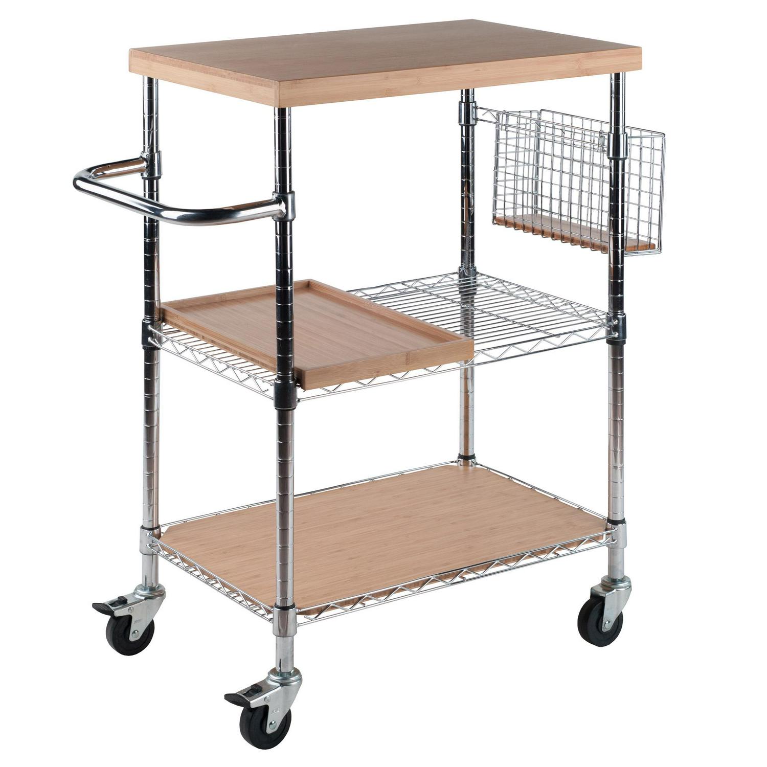 Winsome Wood Madera Utility Kitchen Cart， Bamboo and Chrome Finish