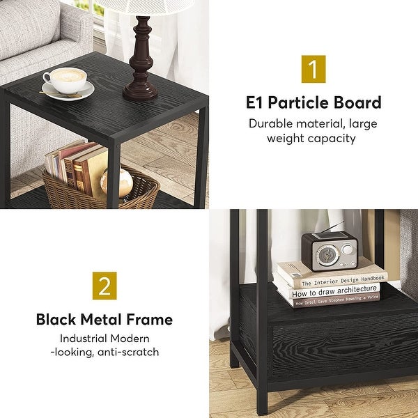 Industrial End Table with Drawer and Storage Shelves， Side Table and Nightstands