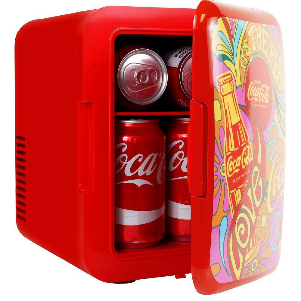 Coca-Cola 0.14 Cu. Ft. Peace 1971 Series 6 can Mini Fridge without Freezer KDC4-PEACE