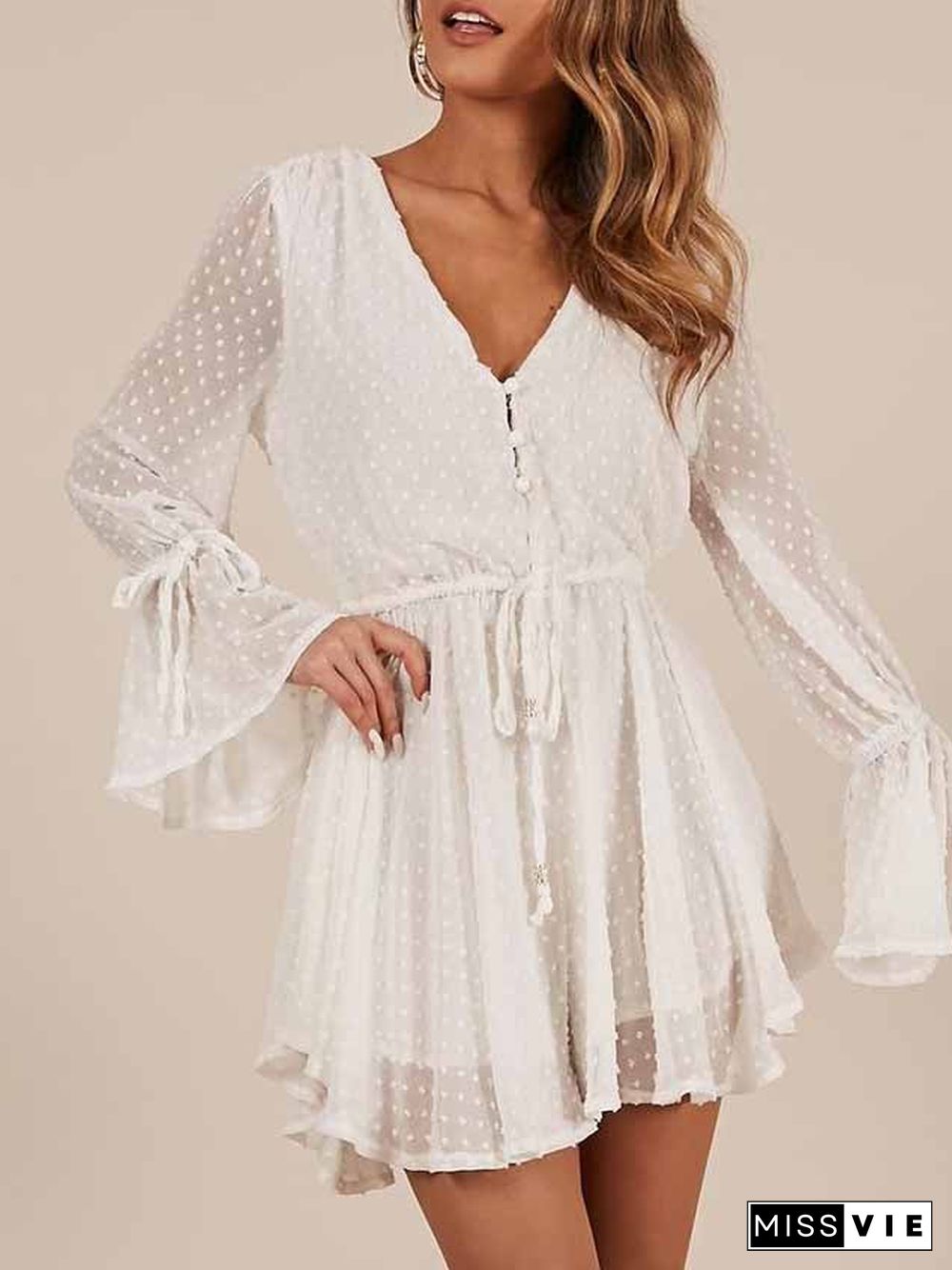 3d Embroidery Chiffon Short Jumpsuit Long Sleeve Romper Shorts