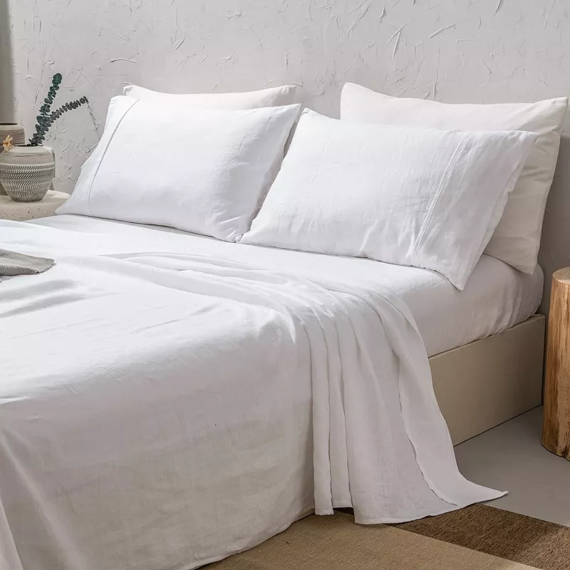 Stone Washed French Linen Sheet Set， 4 Pcs