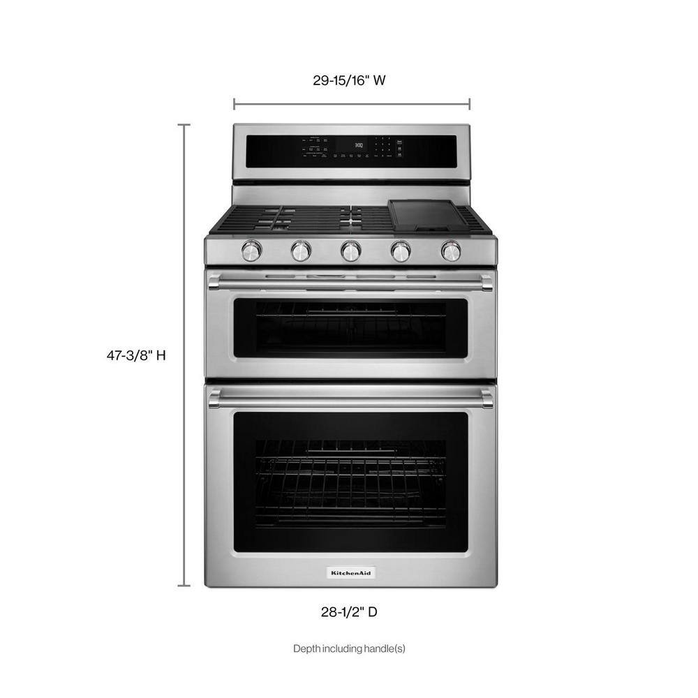 KitchenAid 6.0 cu. ft. Double Oven Gas Range with Self-Cleaning Convection Oven in Stainless Steel KFGD500ESS