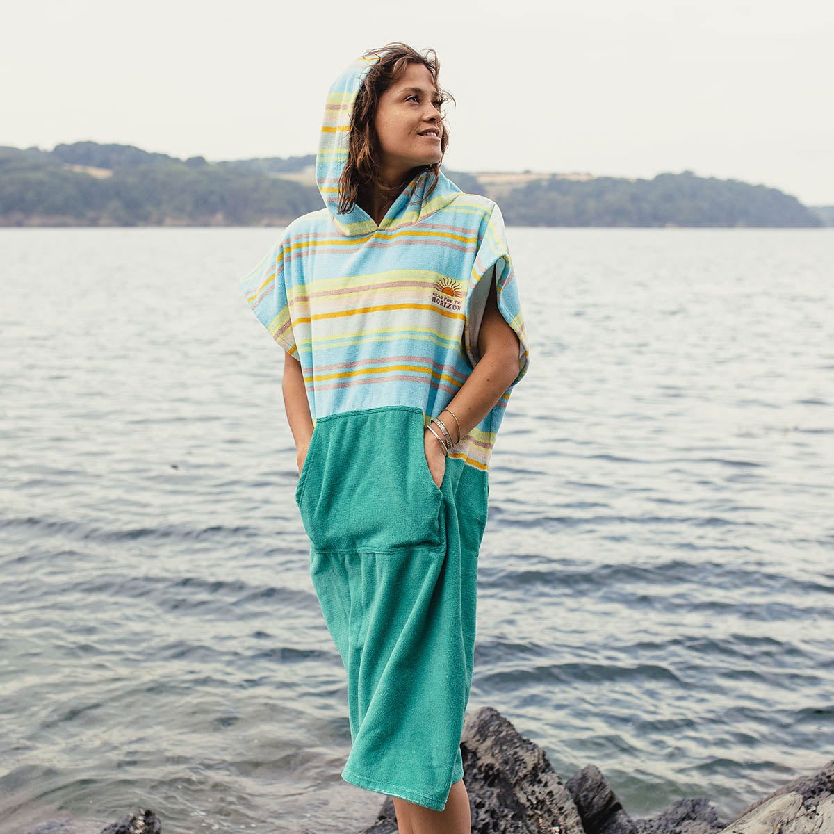 Baja Recycled Towel Poncho - Sea Stripe