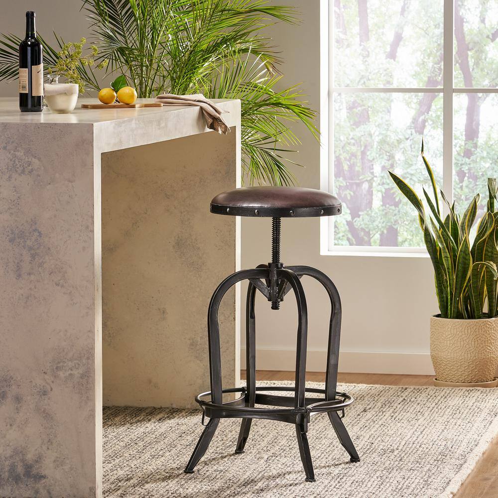 Noble House Silla 33.5 in. Brown Adjustable Bar Stool 3693