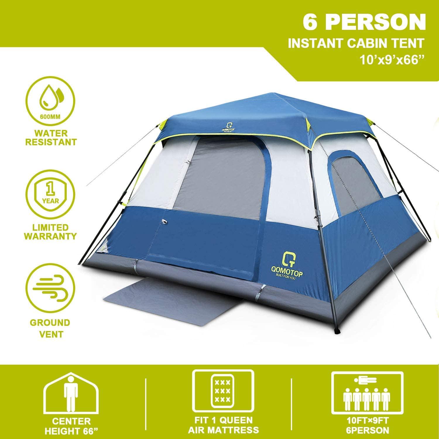 QOMOTOP 6 Person 60 Seconds Set Up Camping Tent Waterproof Pop Up Tent with Top Rainfly Instant Cabin Tent Blue  Crowdfused