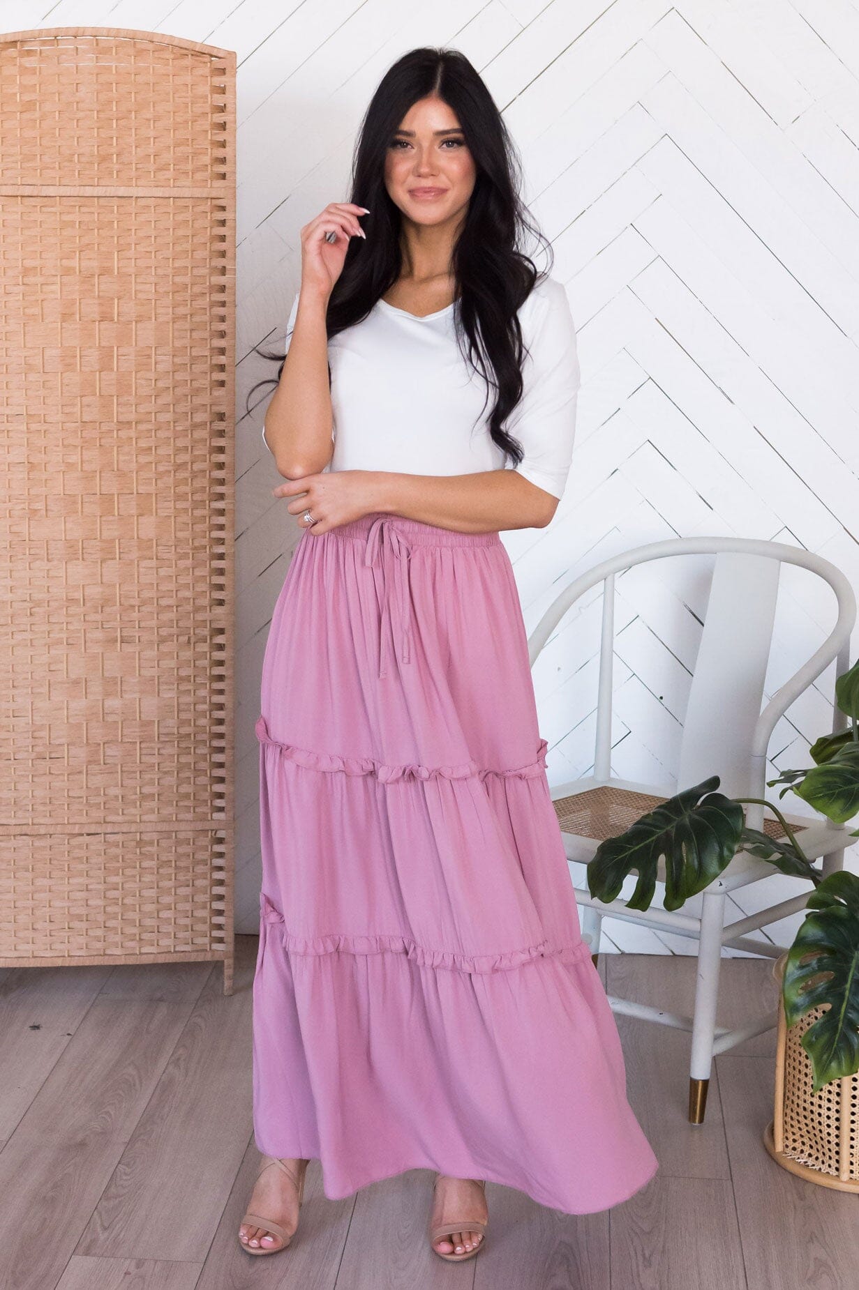 Farmers Market Modest Tiered Maxi Skirt