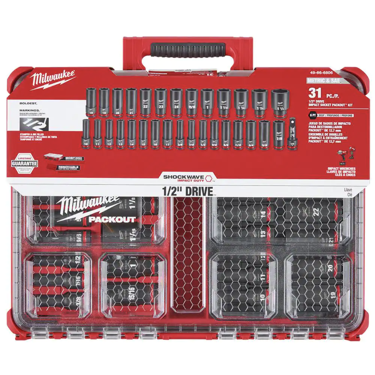 Milwaukee SHOCKWAVE Impact-Duty 1/2 in. Drive Metric and SAE Deep Well Impact PACKOUT Socket Set