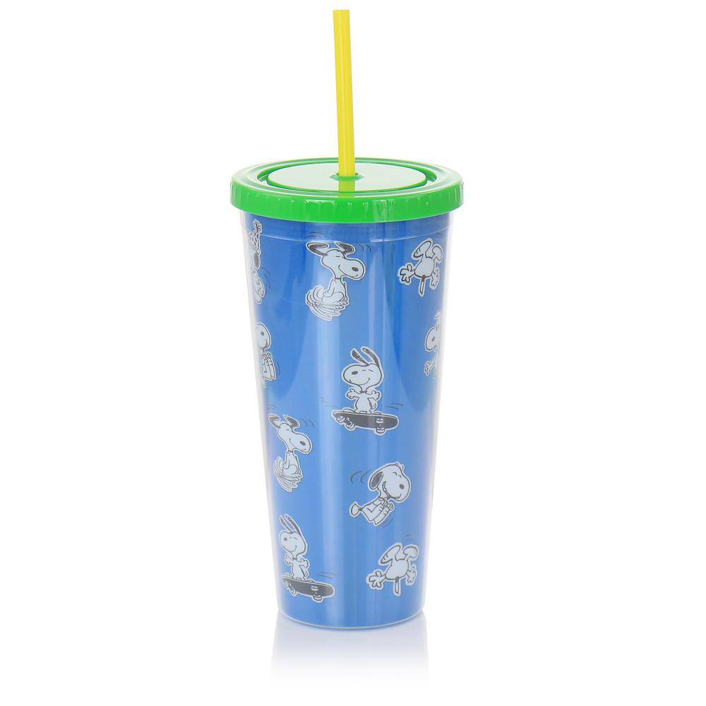 Gibson Peanuts 70th Anniversary 23.6 fl. oz. Assorted Colors Plastic Tumbler Set with Lids and Straws 985115915M