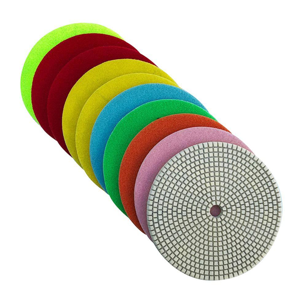 EDiamondTools 7 in. Wet Diamond Stone Polishing Pads 10 Pad Set White Resin #50 (2) #100 (2) #200 (2) to #3000 Grit RWS755112248153