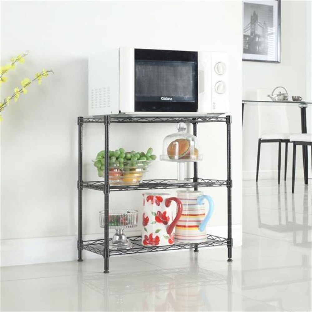 3 Layers Carbon Steel   PP Storage Rack Black   23.22 x 13.39 x 31.5 in