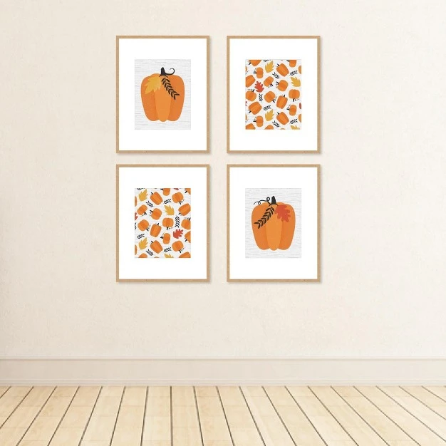 Big Dot Of Happiness Fall Pumpkin Unframed Autumn Halloween And Thanksgiving Linen Paper Wall Art Set Of 4 Artisms 8 X 10 Inches