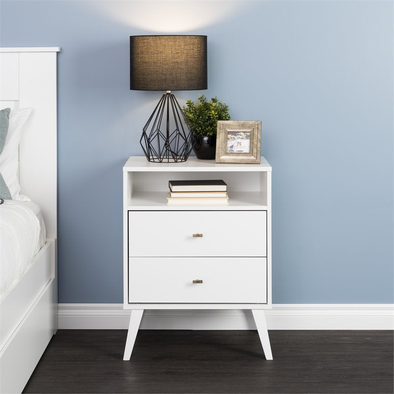 Maddie Home Sea Breeze Mid Century 2 Drawer Tall Wood Nightstand in White