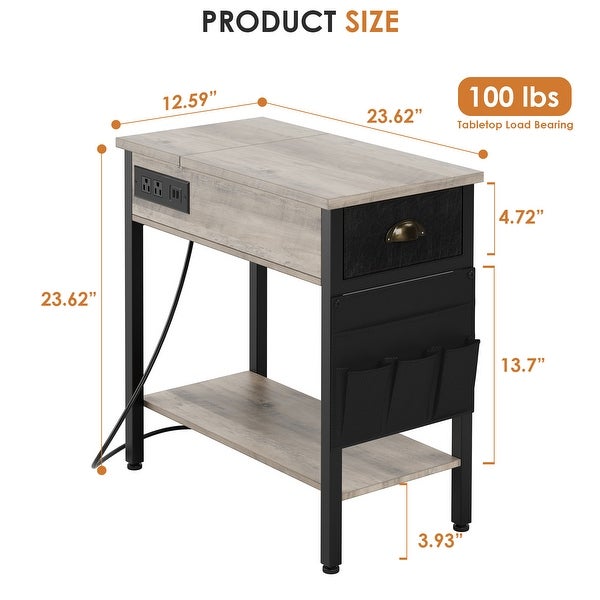 End Table with Charging Station， Side Table and Nightstand with USB Ports and Outlets