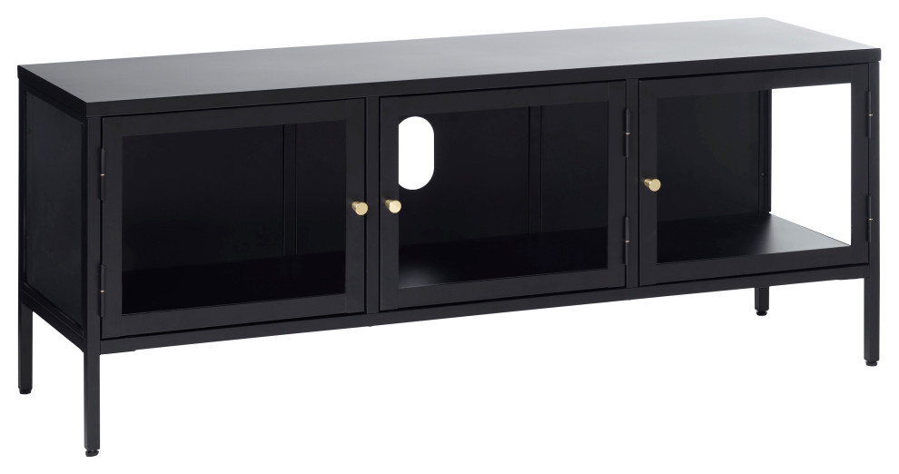 20.5H x 15.7W x 52D Black/ Gold TV Low Board Cabinet   Industrial   Entertainment Centers And Tv Stands   by IDEAZ International  LLC  Houzz