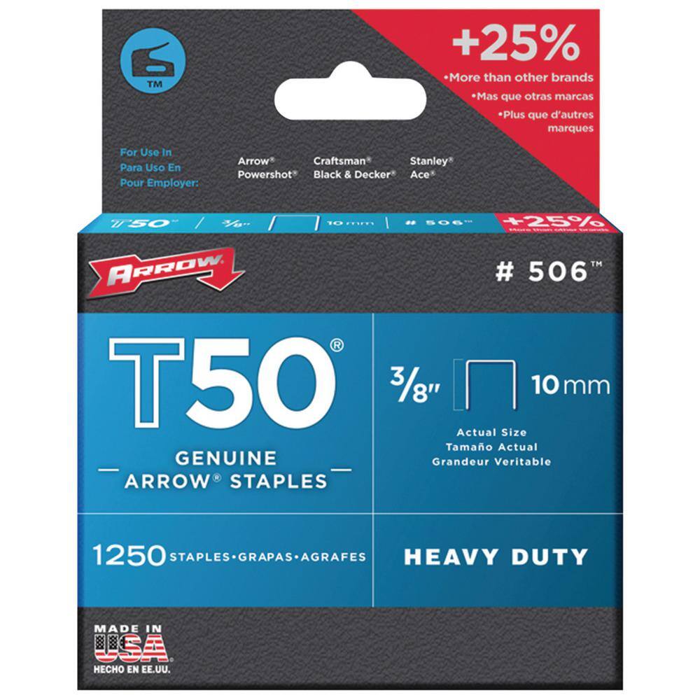 Arrow T50 Staple GunTacker with 5000-Pack 14 in. 516in. 38in.  12 in. T50 Staples 843631130759