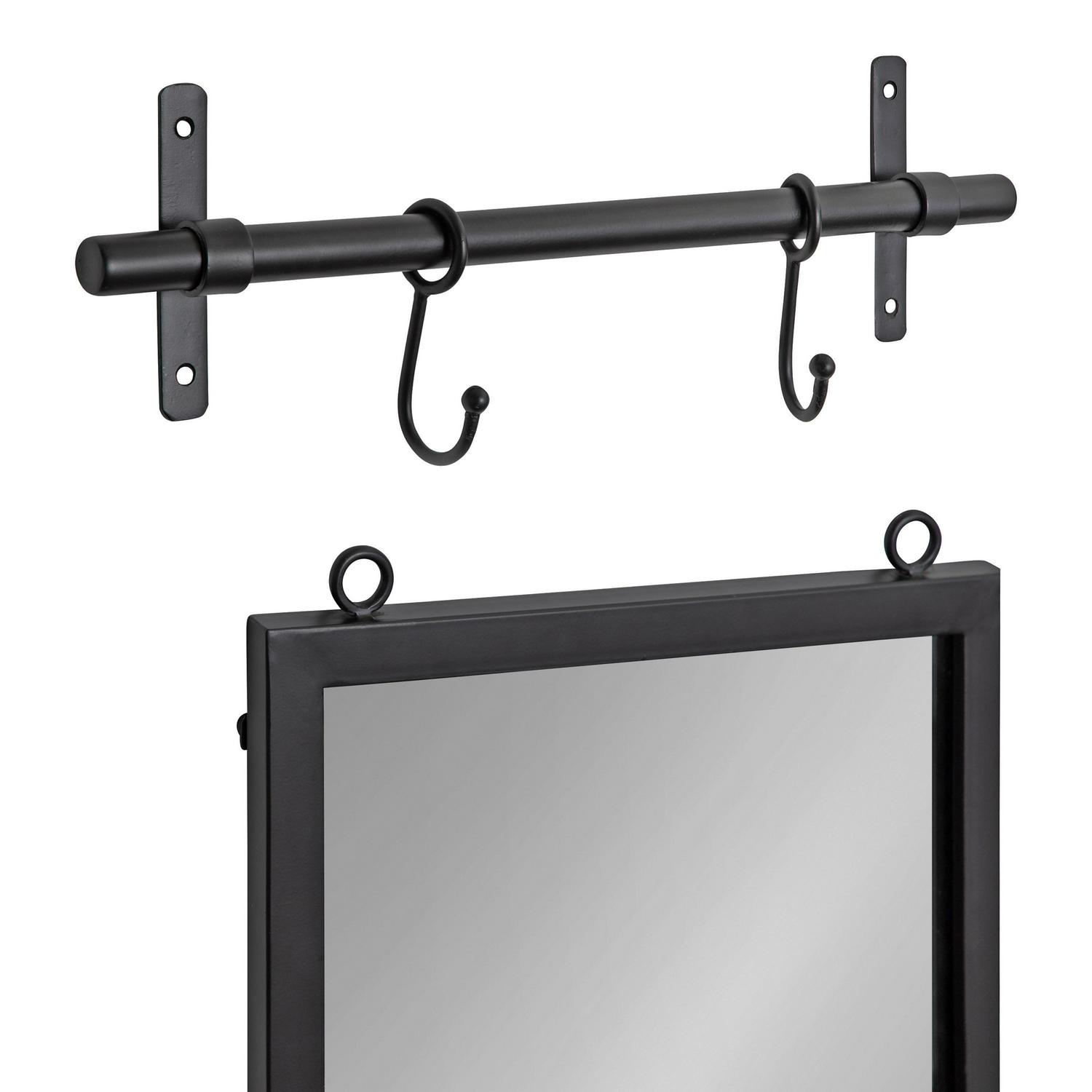 Kate and Laurel Gammons Metal Framed Wall Mirror With Storage Shelf， 18 x 39 ， Black， Hanging Barn Door-Inspired Accent Mirror