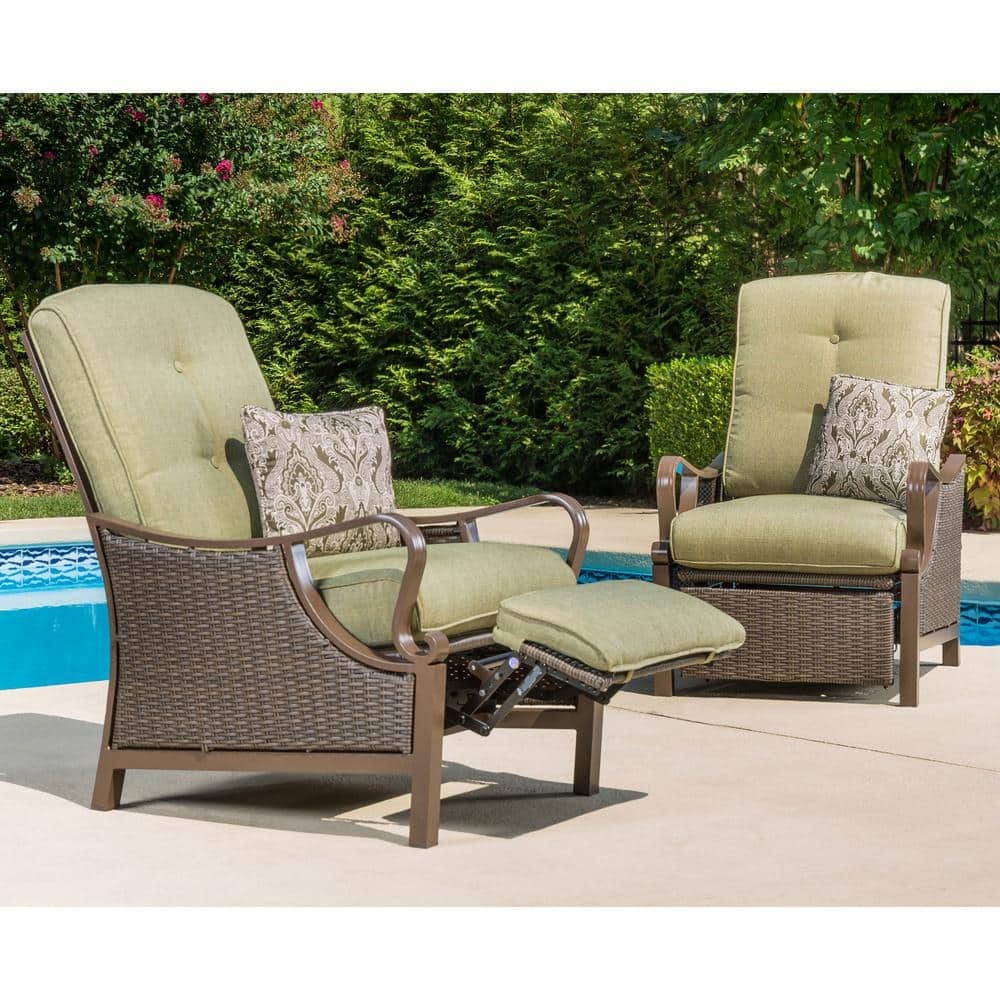 Hanover Ventura Reclining Wicker Outdoor Lounge Chair with Vintage Meadow Cushion VENTURAREC