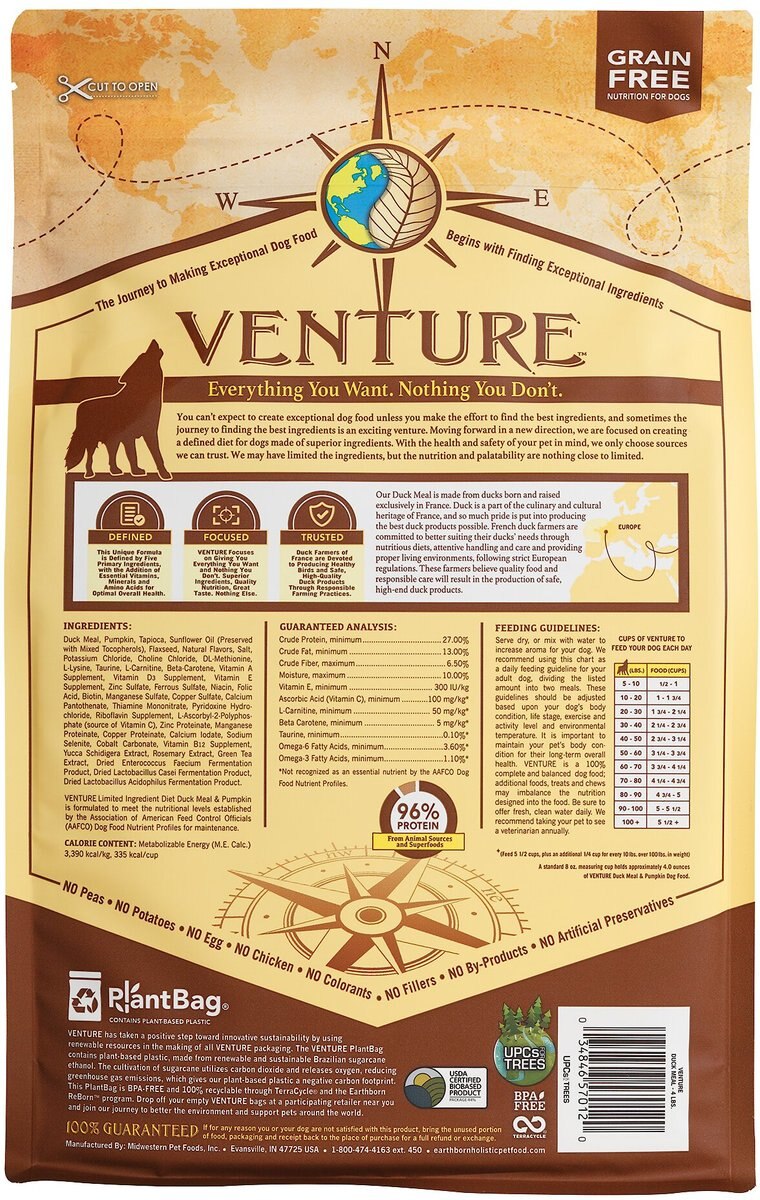 Earthborn Holistic Venture Limited Ingredient Grain-Free Duck Meal and Pumpkin Dry Dog Food