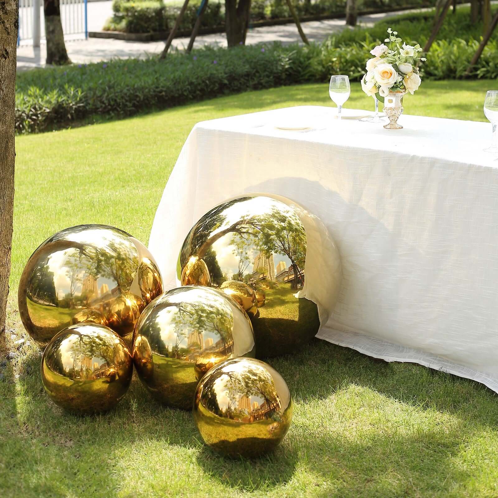 Gold Stainless Steel Gazing Globe Mirror Ball, Reflective Shiny Hollow Garden Sphere - 22