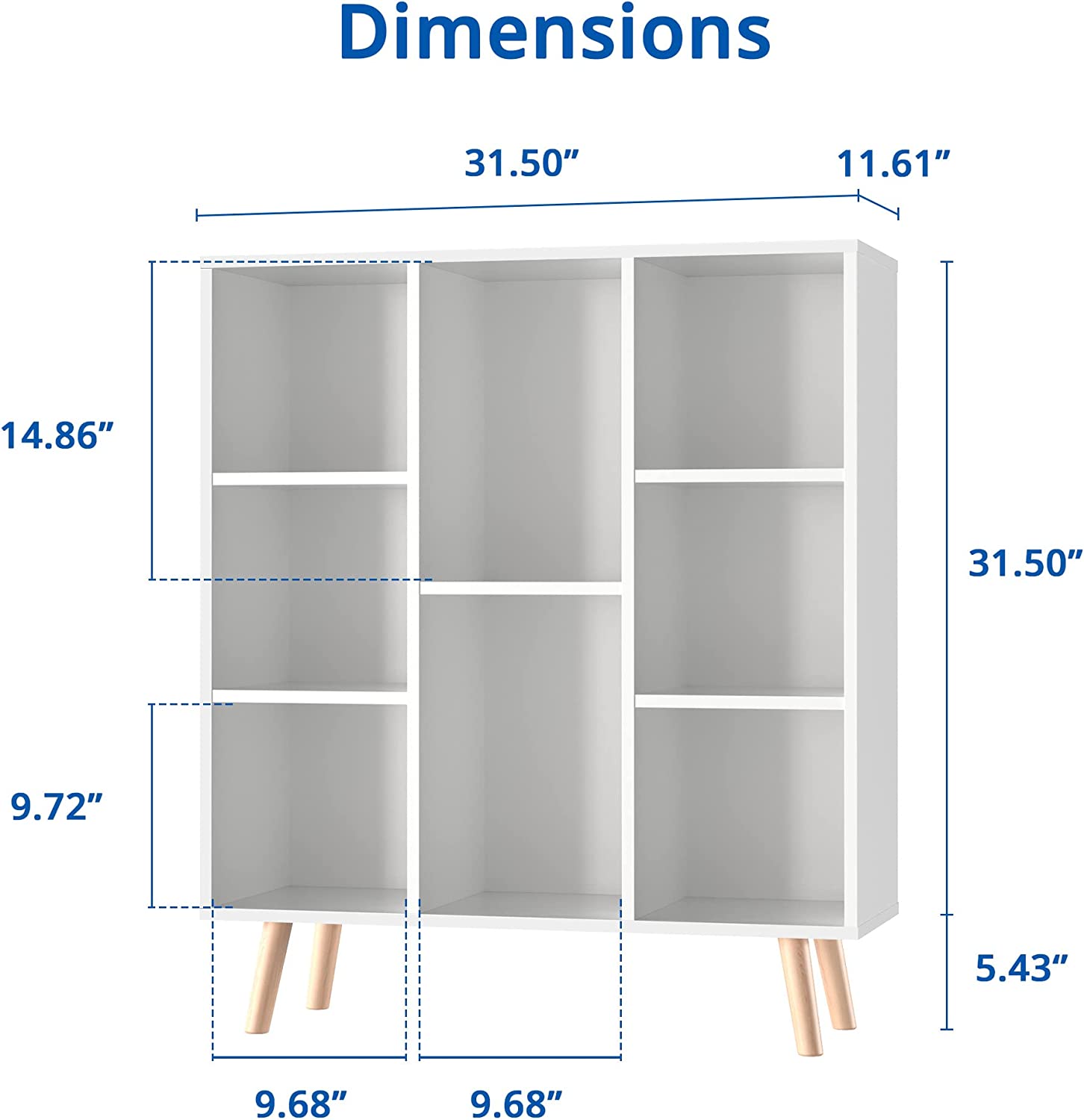 Small Freestanding Bookshelf 8 Storages Wood Book Shelves with Anti-Tilt Device for Bedroom, Office, Living Room