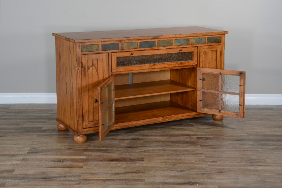 64 quotRustic TV Stand Media Console Counter Height With Drawers   Traditional   Entertainment Centers And Tv Stands   by Sideboards and Things  Houzz