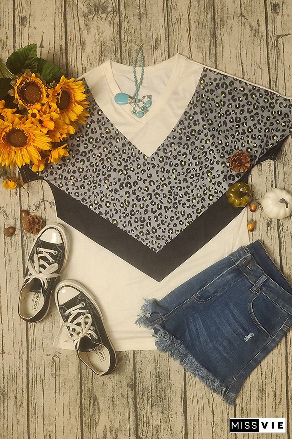 Summer Leopard Color Blocking Short Sleeve T-shirt