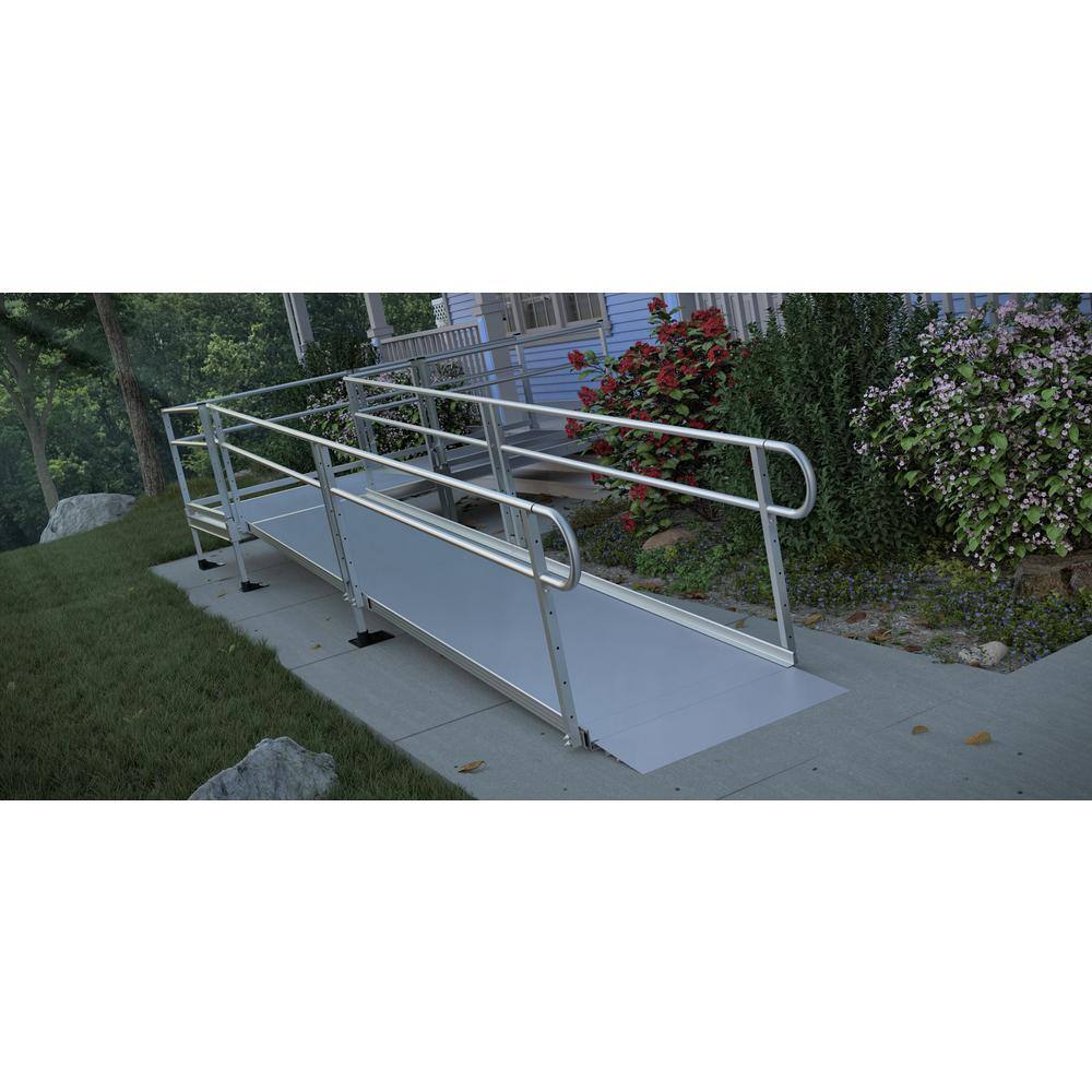 EZ-ACCESS PATHWAY 18 ft. Straight Aluminum Wheelchair Ramp Kit with Solid Surface Tread 2-Line Handrails and 5 ft. Top Platform PS18S55T