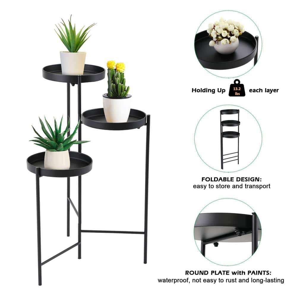 JAXPETY 30 in. Metal Corner Plant Stand in Black IndoorOutdoor (3-Tier) HG61W0938