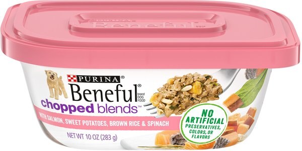 Purina Beneful Chopped Blends with Salmon， Sweet Potatoes， Brown Rice and Spinach Wet Dog Food