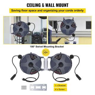 VEVOR 50 ft. Plus 3.2 ft. 163 Electric Cord Reel Retractable WallCeiling Mount Triple Tap Connector with Stopper DYXYCXP15M0000001V1