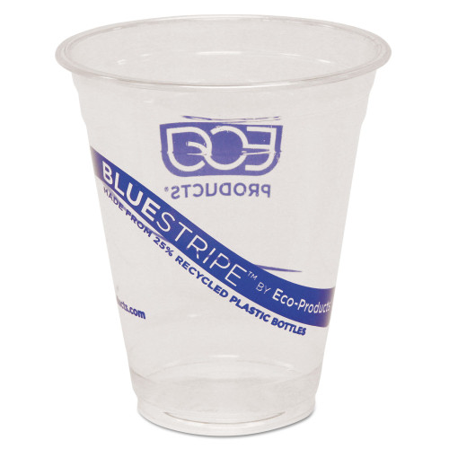 Eco-Products BlueStripe 25% Recycled Content Cold Cups， 12 oz， Clear/Blue， 50/Pack， 20 Packs/Carton (EPCR12)