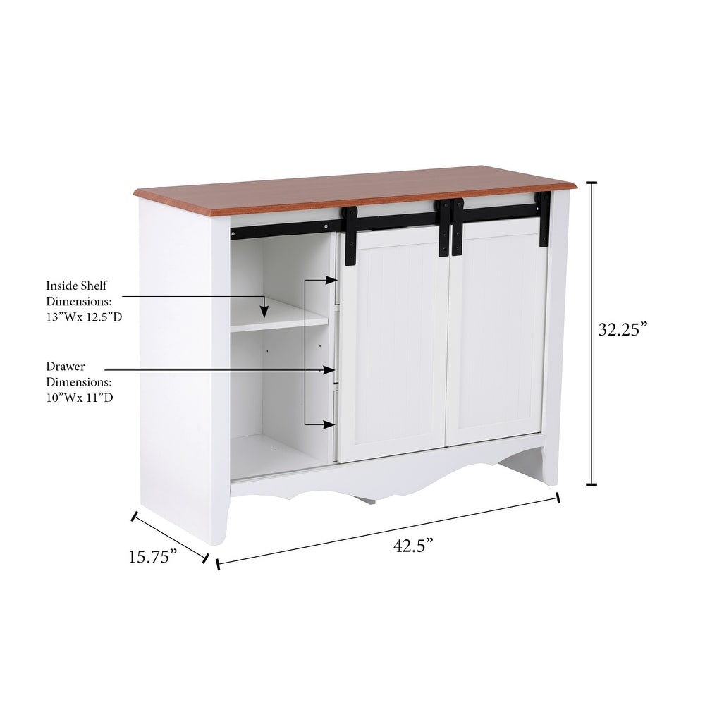 OS Home and Office Furniture Model Countryside Barn Door Buffet with Two Sliding Barn Doors and Three Drawers