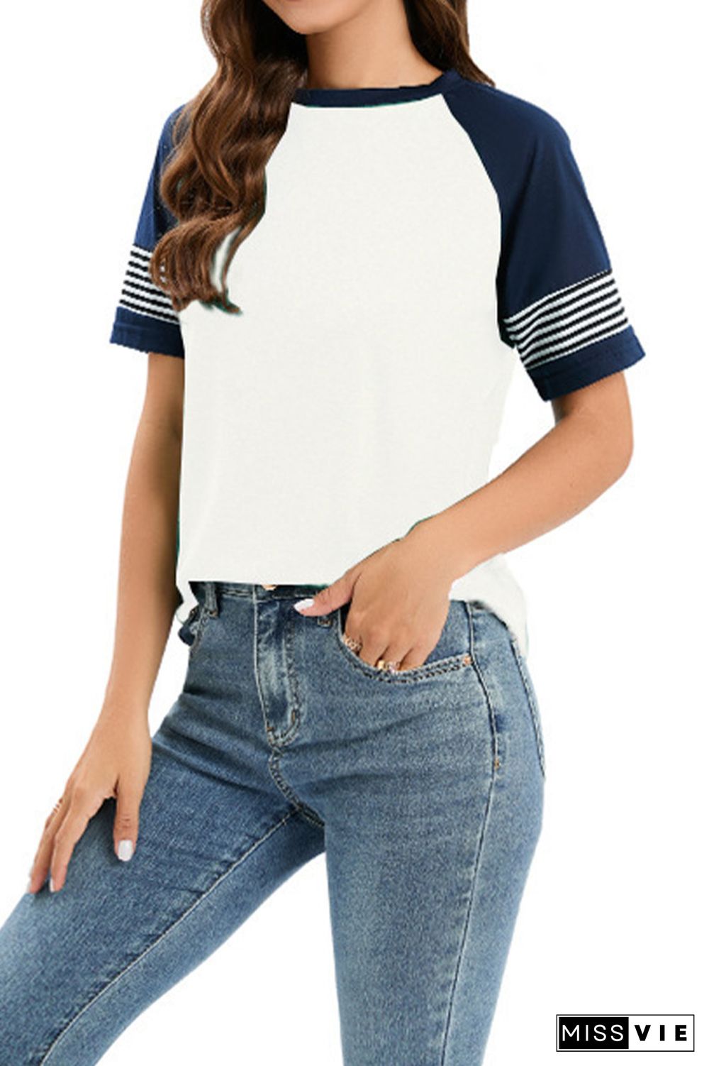 Colorblock Splicing Stripe Tee