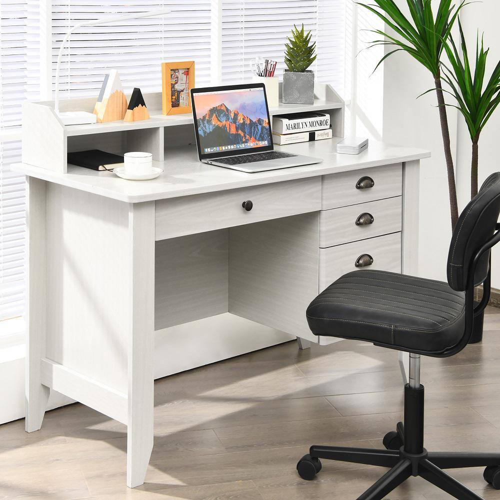 Costway 48 in. Rectangular White Wood 4-Drawer Computer Desk PC Laptop Writing Table Workstation Student Study Furniture White HW65851WH