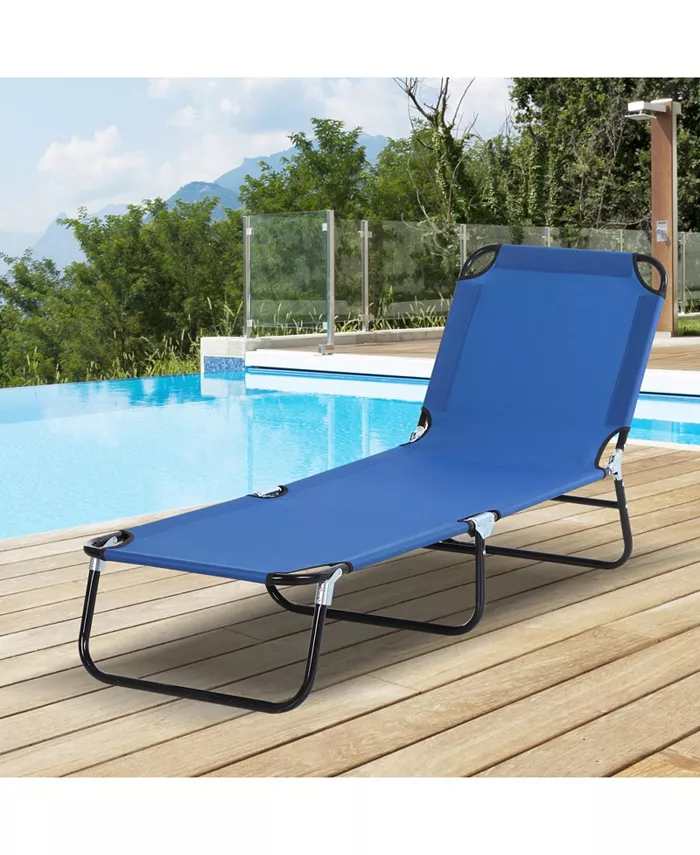 Outsunny Portable Outdoor Sun Lounger Lightweight Folding Chaise Lounge Chair w  5-Position Adjustable Backrest for Beach Poolside and Patio Blue