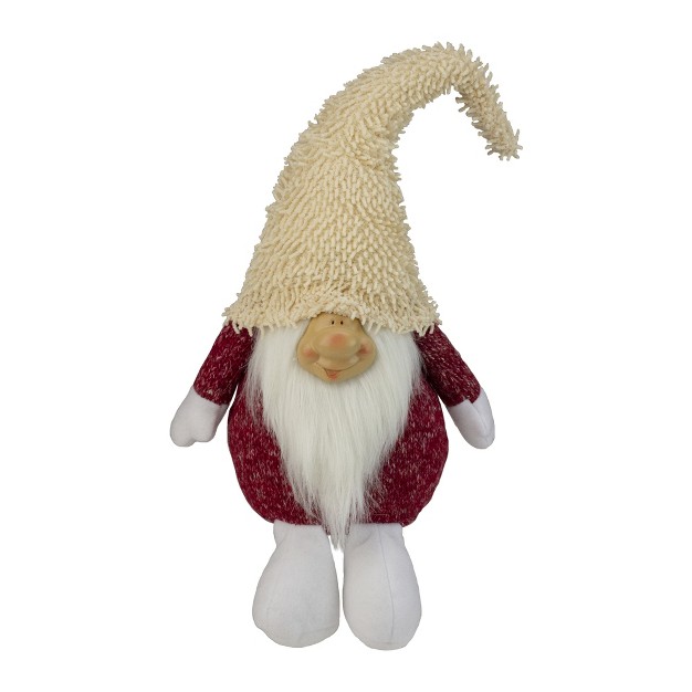 Textured Red And White Chubby Smiling Gnome Plush Table Top Christmas Figure